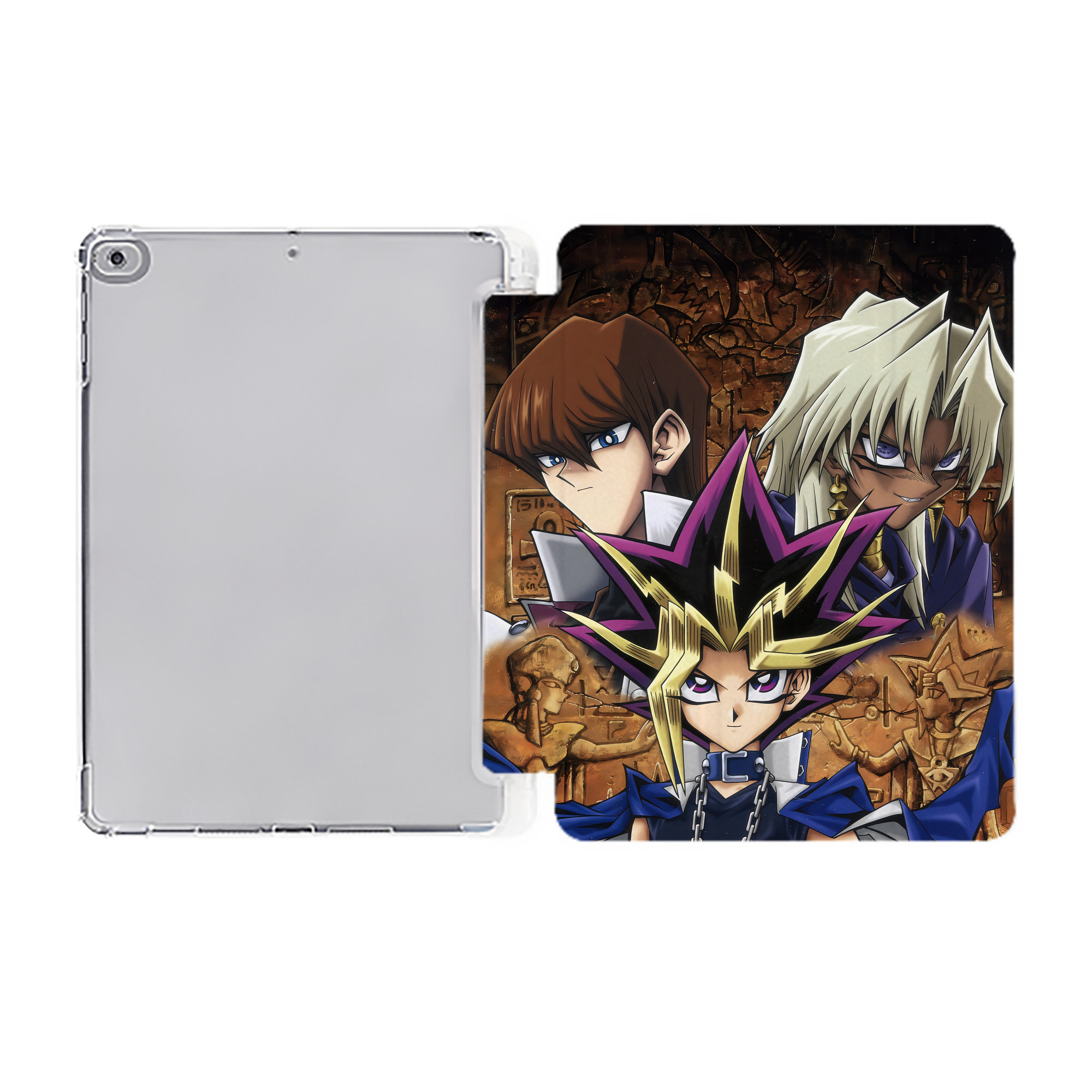 （画像用） 遊☆戯☆王 Yu-Gi-Oh! IPad ケース ペン収納付き 三つ折りスタンド PUレザー×シリコン 対応機種9.5/10.5/10.9インチ